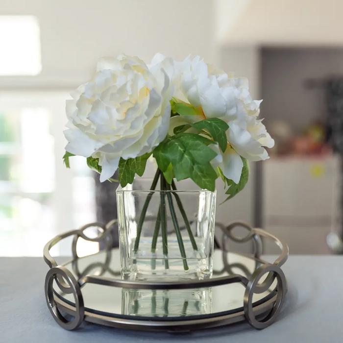 9.5" Pink Silk Peonies in Glass Vase (CRM)