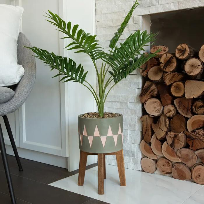 36" Palm in Olive Cement Planter 