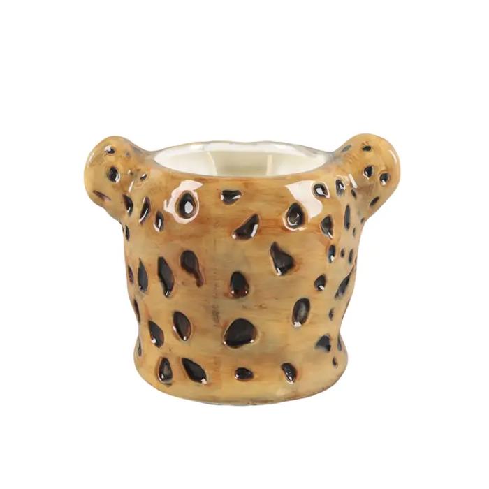 23.5 oz Leopard Head Ceramic Candle – Mahogany Teakwood