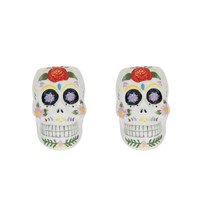 4" Set of 2 Day of Dead Colorful Skulls 