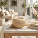  14 oz Wavy Ribbed Ceramic Bowl Candle – Veranda (Beige)