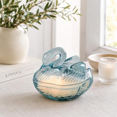 5.38"L Blue Glass Swan Candle w/Lid (4.5 oz)