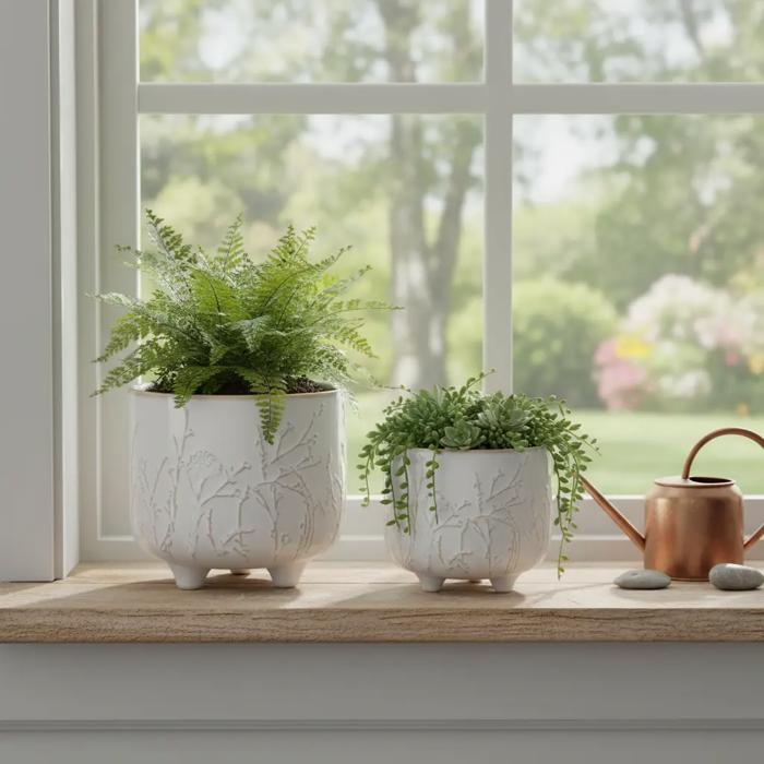 Set of 2, 6" & 4.75" Dandelion Footed Ceramic Pots 