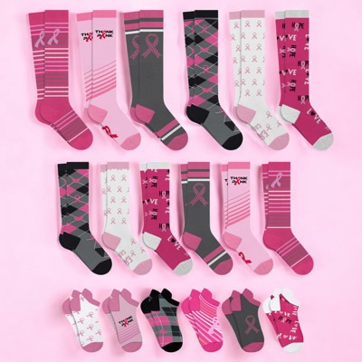 6-Pair Breast Cancer Awareness Compression Knee High & Ankle Socks
