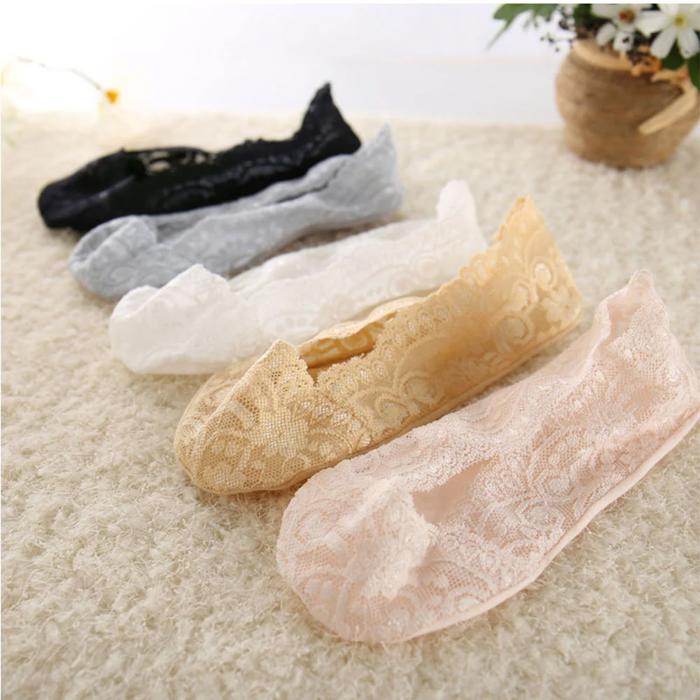 Lace Footie No-Show Socks Low Cut Anti-Slip Liner Socks for Flats & Loafers