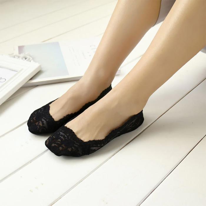 Lace Footie No-Show Socks Low Cut Anti-Slip Liner Socks for Flats & Loafers