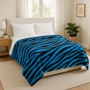Blue Black Super Soft And Warm White & Black Zebra Print Mink Plush Blanket Queen Size