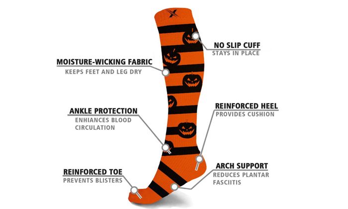Men's & Womenswear Knee High Compression Halloween Spooky Socks | 3-Pairs