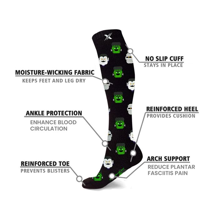 Men's & Womenswear Knee High Compression Halloween Spooky Socks | 3-Pairs