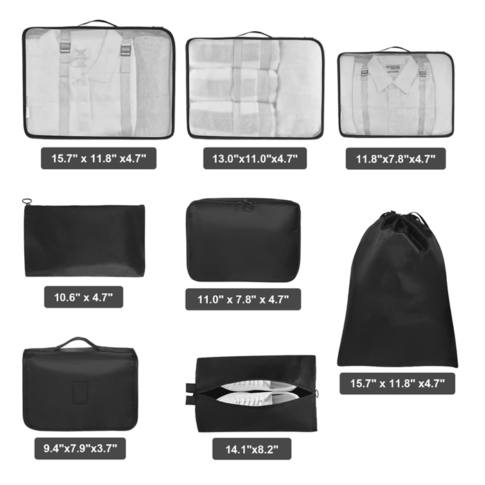 8-Piece Lightweight Compact Organizing Packing Cubes