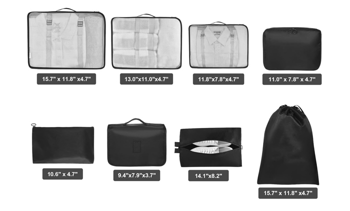 8-Piece Lightweight Compact Organizing Packing Cubes
