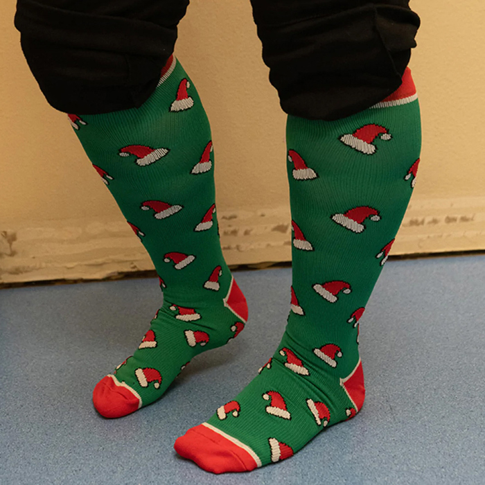 Christmas Tree Santa Snow Flakes Collection Knee-High Support Compression Socks for Travel, Work & Winter Joy | 3 Pairs