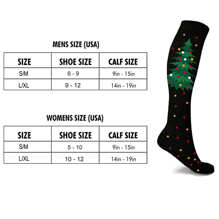 Christmas Tree Santa Snow Flakes Collection Knee-High Support Compression Socks for Travel, Work & Winter Joy | 3 Pairs
