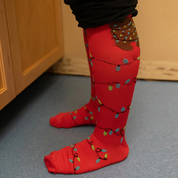 Christmas Tree Santa Snow Flakes Collection Knee-High Support Compression Socks for Travel, Work & Winter Joy | 3 Pairs
