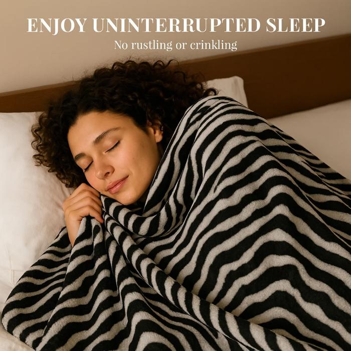 Super Soft And Warm White & Black Zebra Print Mink Plush Blanket Queen Size