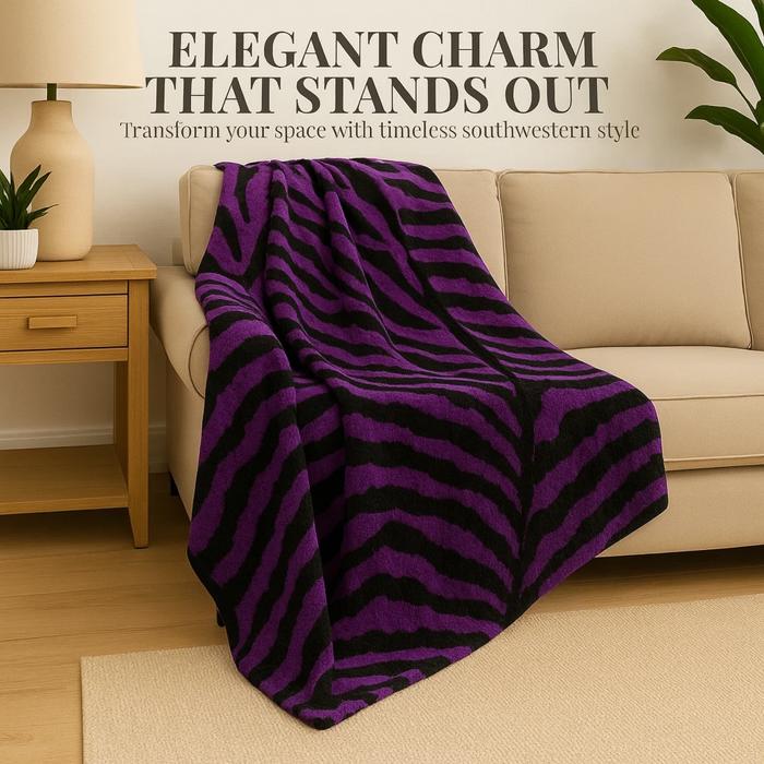 Super Soft And Warm White & Black Zebra Print Mink Plush Blanket Queen Size