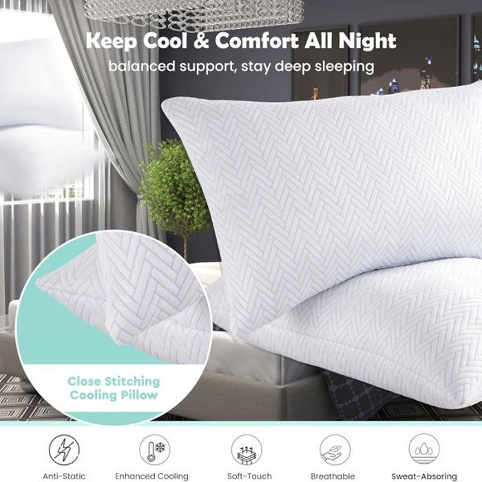2-Pack | Soft & Plush Fiber Fill Adjustable Cooling Sleeping Pillow