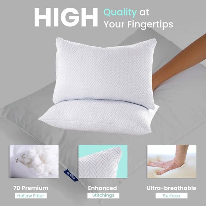 2-Pack | Soft & Plush Fiber Fill Adjustable Cooling Sleeping Pillow