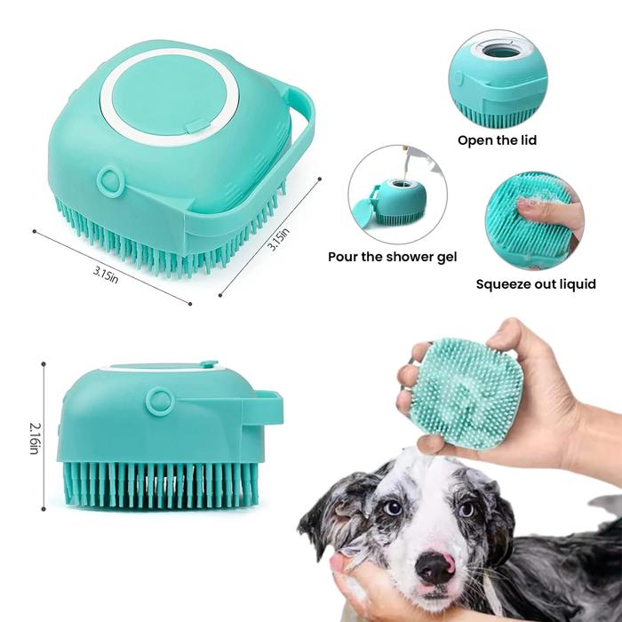 Soft Silicone Pet Bath Brush with Shampoo Dispenser Easy Grooming & Massage Scrubber for Dogs & Cats (1 or 2 Pack)