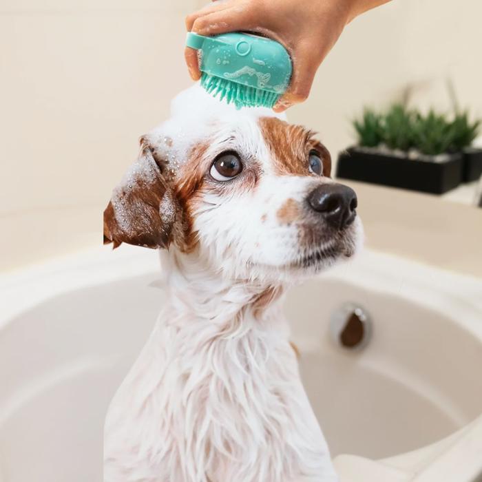 Soft Silicone Pet Bath Brush with Shampoo Dispenser Easy Grooming & Massage Scrubber for Dogs & Cats (1 or 2 Pack)