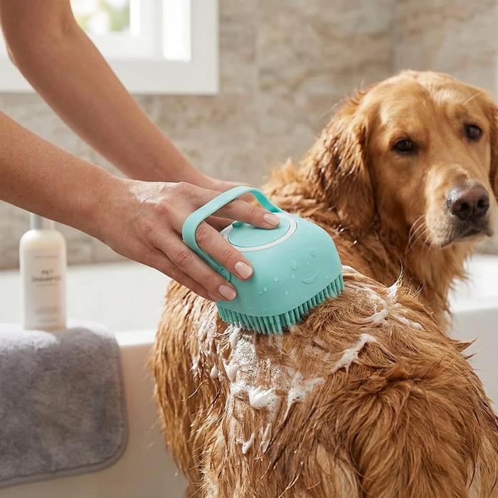 Soft Silicone Pet Bath Brush with Shampoo Dispenser Easy Grooming & Massage Scrubber for Dogs & Cats (1 or 2 Pack)
