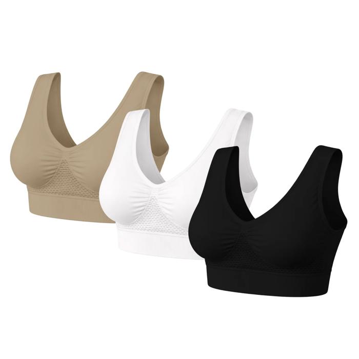 3-Pack Lightweight Seamless Bras Wireless Stretch Support with Wide Straps and Full-Coverage Comfort