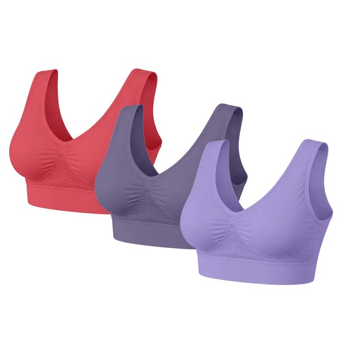 3-Pack Lightweight Seamless Bras Wireless Stretch Support with Wide Straps and Full-Coverage Comfort