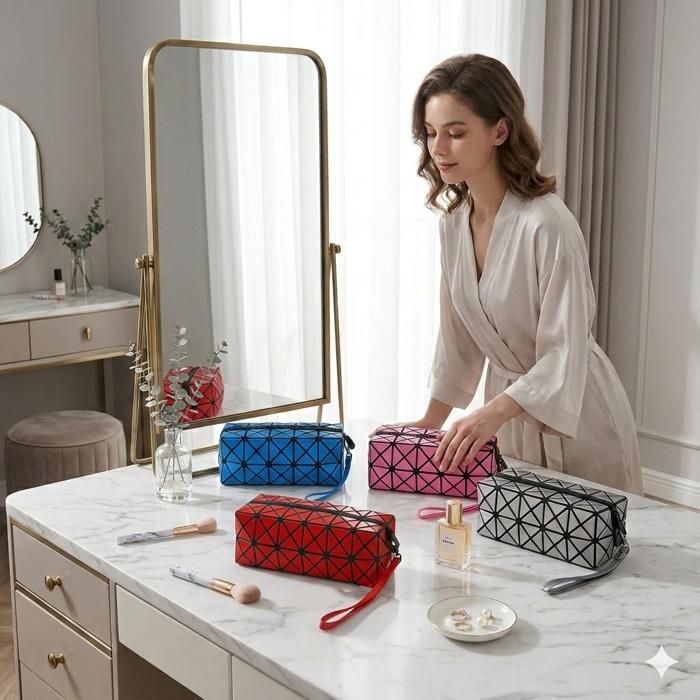 Stylish Diamond Pattern Cosmetic Organizer Makeup Bag (1 Or 2 Pack)