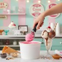 Black Premium Ice Cream Scoop Polished Steel Scooper with Comfortable Anti-Slip Handle for Easy Serving