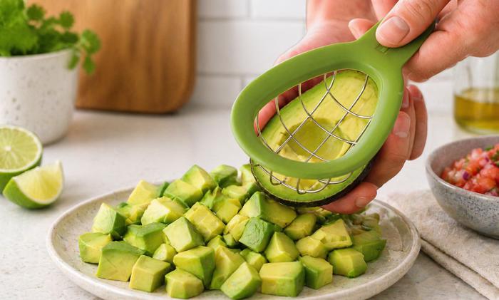 Stainless Steel Avocado Cuber Tool Wire Grid Dicer & Slicer for Perfect Even Cubes Ergonomic Kitchen Gadget for Salads & Guacamole