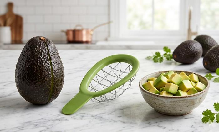 Stainless Steel Avocado Cuber Tool Wire Grid Dicer & Slicer for Perfect Even Cubes Ergonomic Kitchen Gadget for Salads & Guacamole