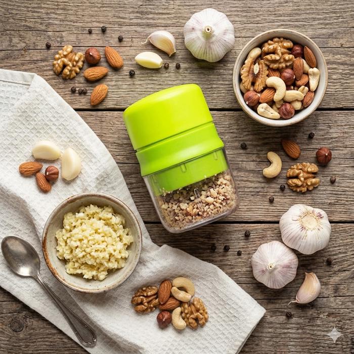 Mini Handheld Food Chopper & Garlic Mincer Manual Dicer for Vegetables, Nuts, Onion, Meat, Ginger & Pepper Easy Press Kitchen Tool