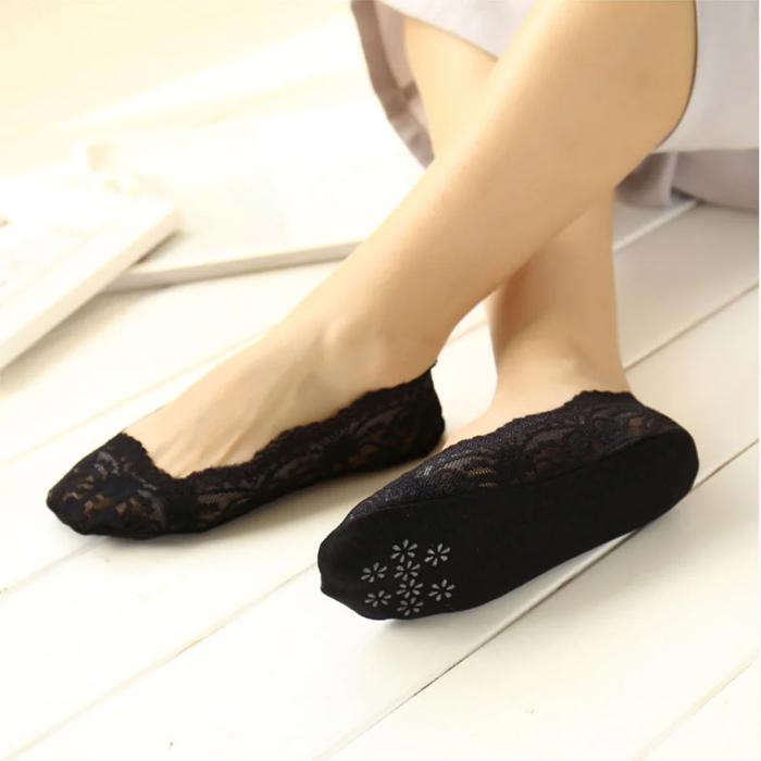 Lace Footie No-Show Socks Low Cut Anti-Slip Liner Socks for Flats & Loafers