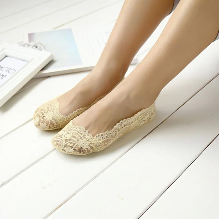 Lace Footie No-Show Socks Low Cut Anti-Slip Liner Socks for Flats & Loafers