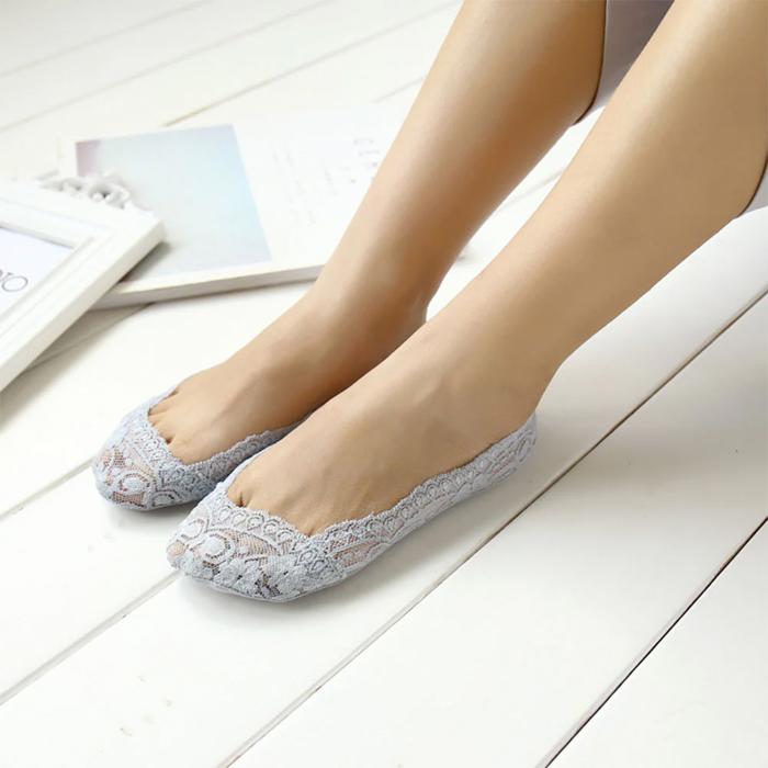 Lace Footie No-Show Socks Low Cut Anti-Slip Liner Socks for Flats & Loafers