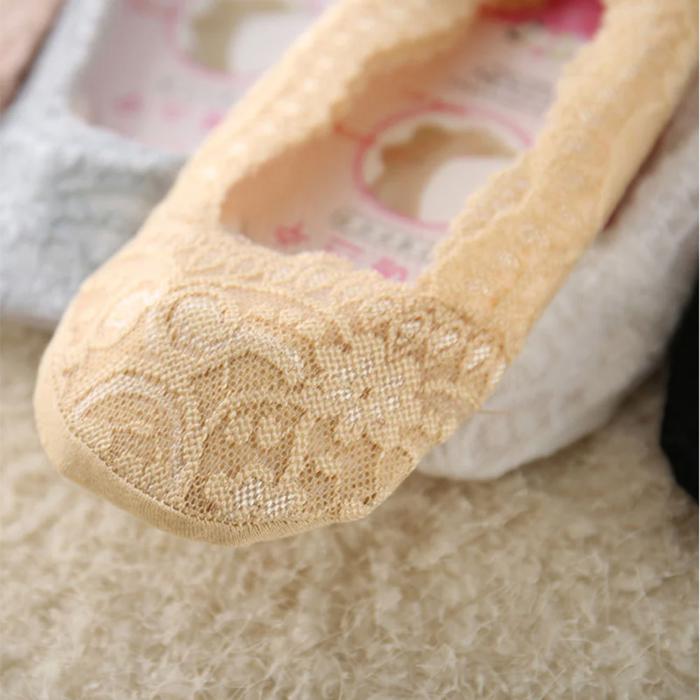 Lace Footie No-Show Socks Low Cut Anti-Slip Liner Socks for Flats & Loafers