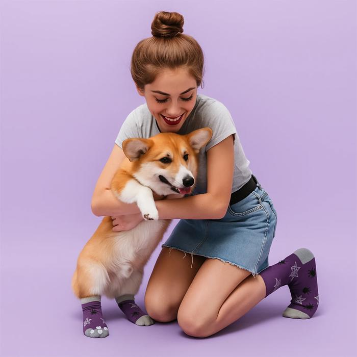 Spooky Halloween Matching Pet & Owner Socks, Funny Dog & Cat Lover Crew Socks, Soft Comfortable Holiday Gift (Set of 2 & 6)