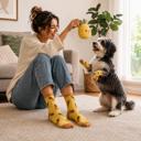Pineapple Set of 2 Funny Matching Pet & Owner Socks, Novelty Animal Lover Socks, Soft Comfortable Pet Lover Gift for Dog & Cat Owners