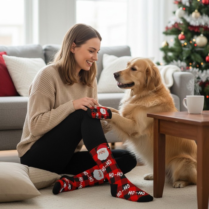 Funny Matching Pet & Owner Socks, Novelty Animal Lover Socks, Soft Comfortable Pet Lover Gift for Dog & Cat Owners