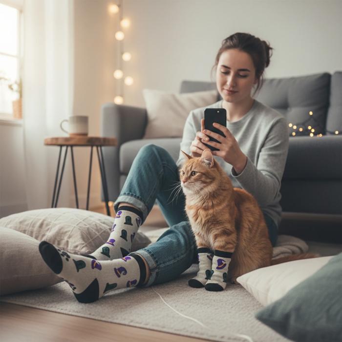 Funny Matching Pet & Owner Socks, Novelty Animal Lover Socks, Soft Comfortable Pet Lover Gift for Dog & Cat Owners