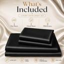 Black Full/Double 4 Piece Satin Sheet Set, Silky Soft Cooling Bed Sheets, Deep Pocket Fitted Sheet, Breathable Luxury Bedding for All Seasons
