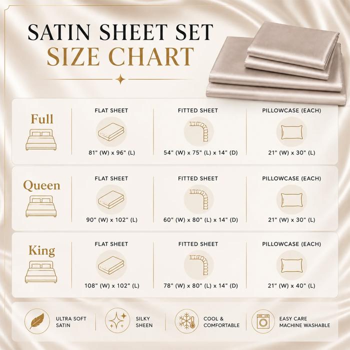 4 Piece Satin Sheet Set, Silky Soft Cooling Bed Sheets, Deep Pocket Fitted Sheet, Breathable Luxury Bedding for All Seasons