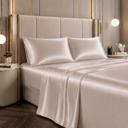Ivory Full/Double 4 Piece Satin Sheet Set, Silky Soft Cooling Bed Sheets, Deep Pocket Fitted Sheet, Breathable Luxury Bedding for All Seasons