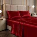 Red King 4 Piece Satin Sheet Set, Silky Soft Cooling Bed Sheets, Deep Pocket Fitted Sheet, Breathable Luxury Bedding for All Seasons