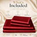 Red Queen 4 Piece Satin Sheet Set, Silky Soft Cooling Bed Sheets, Deep Pocket Fitted Sheet, Breathable Luxury Bedding for All Seasons