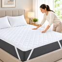 Full/Double Waterproof Mattress Pad with Elastic Strap – Quilted Mattress Protector, Breathable, Hypoallergenic, Spill & Stain Resistant, Secure Fit