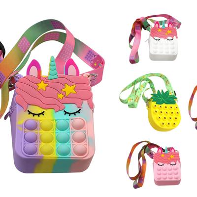 Kid's Pop-It Bubble Unicorn and Fruits Fidget Crossbody Handbag For Small Accessories