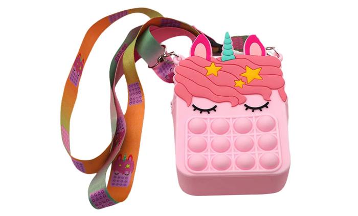 Kid's Pop-It Bubble Unicorn and Fruits Fidget Crossbody Handbag For Small Accessories