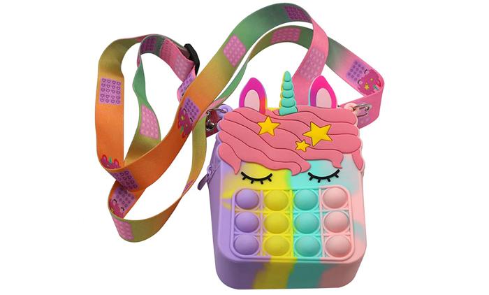 Kid's Pop-It Bubble Unicorn and Fruits Fidget Crossbody Handbag For Small Accessories
