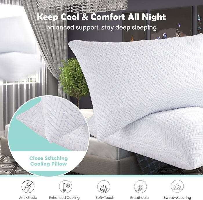 2-Pack | Soft & Plush Fiber Fill Adjustable Cooling Sleeping Pillow